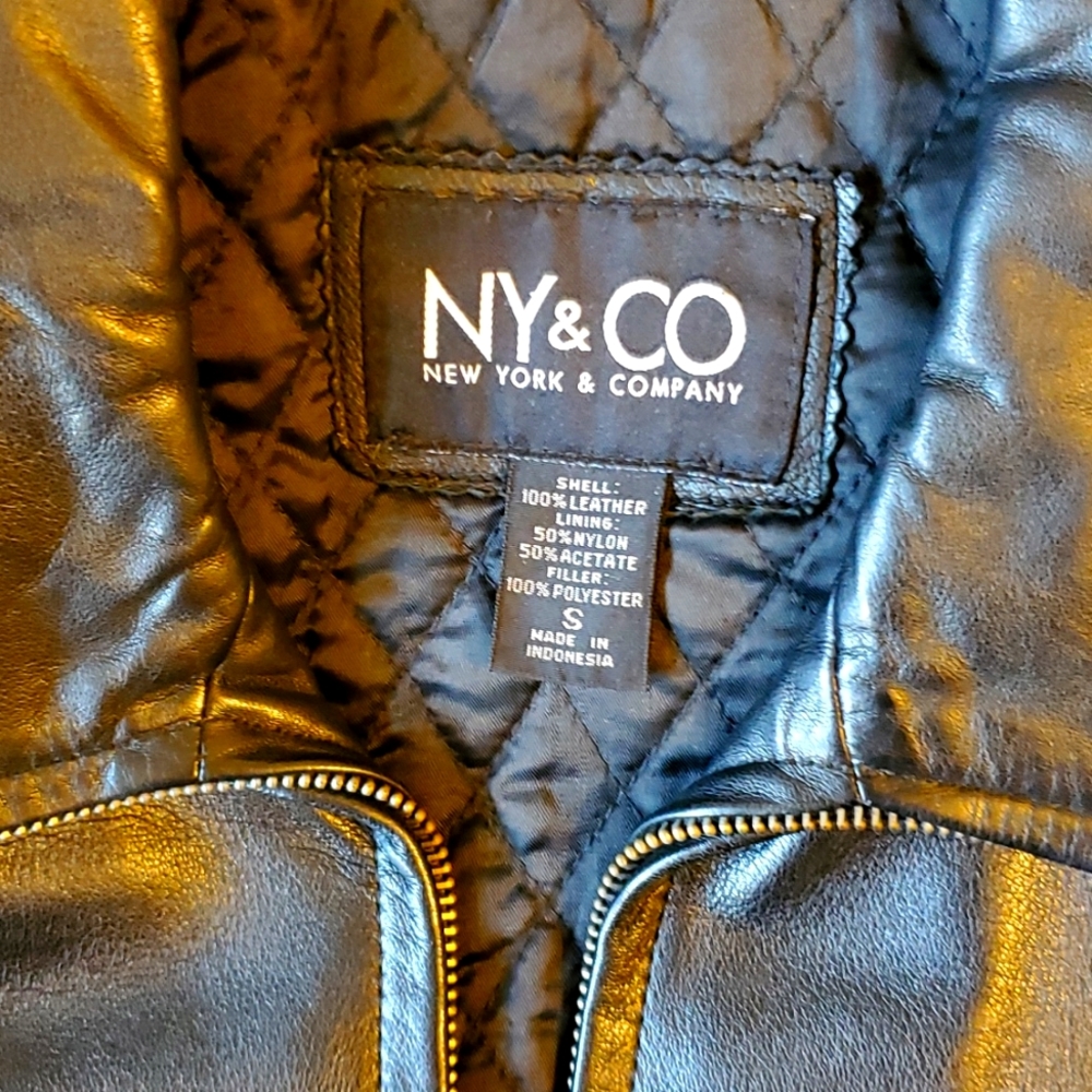New York & Company Leather Jacket with Belt